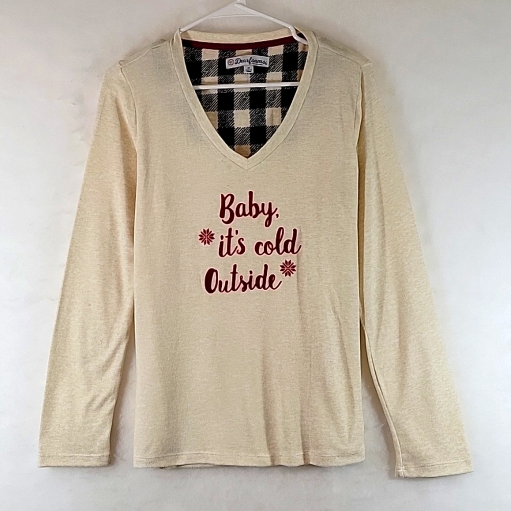 Dearfoams V-Neckline Pullover Long Sleeve Ivory Sweater  Size M